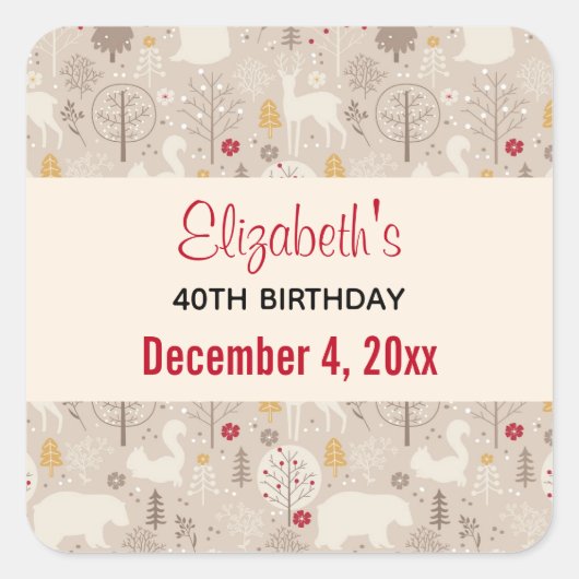 Cute Woodland Animals Nordic Pattern Save the Date Vierkante Sticker (Voorkant)