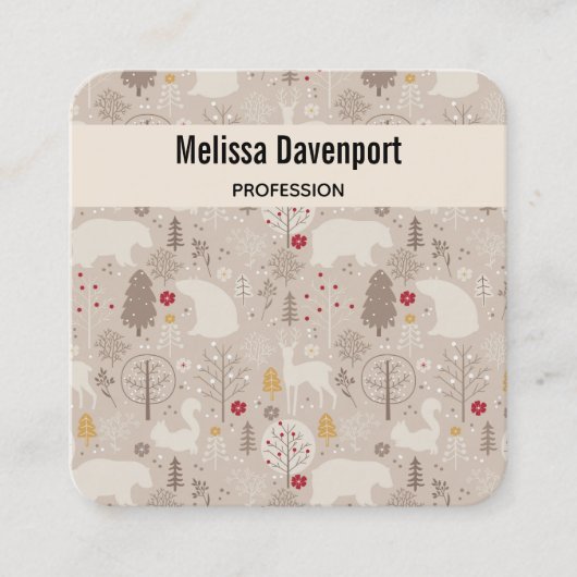 Cute Woodland Animals Nordic Pattern Vierkante Visitekaartje (Voorkant)