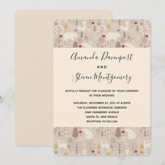 Cute Woodland Animals Nordic Pattern Weddenschap Kaart (Voorkant / Achterkant)