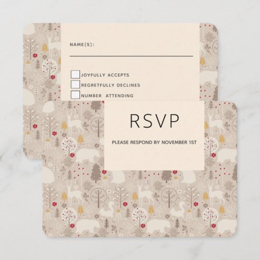 Cute Woodland Animals Nordic Pattern Weddenschap RSVP Kaartje (Voorkant / Achterkant)