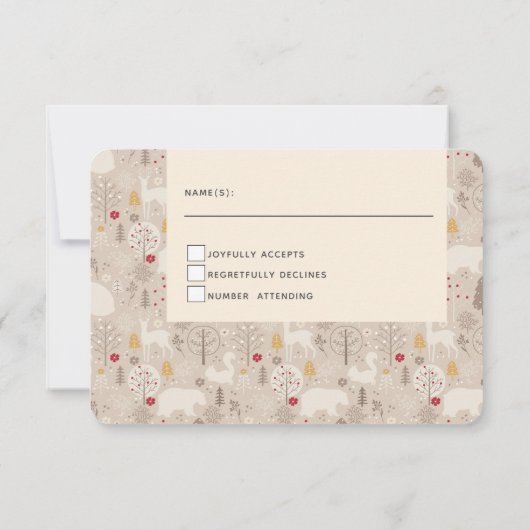 Cute Woodland Animals Nordic Pattern Weddenschap RSVP Kaartje (Achterkant)