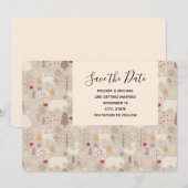 Cute Woodland Animals Nordic Pattern Weddenschap Save The Date (Voorkant / Achterkant)