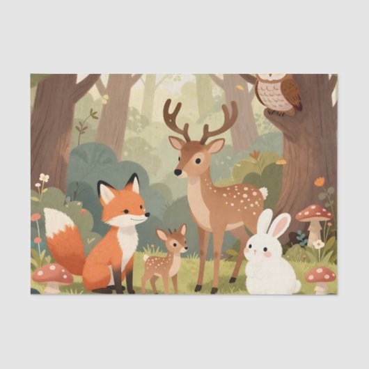 Cute Woodland Animals Nursery Scene Tissuepapier (Voorkant)