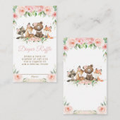 Cute Woodland Animals Pink Floral Diaper Raffle  Informatiekaartje (Voorkant / Achterkant)