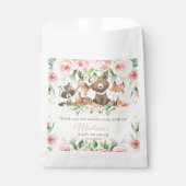 Cute Woodland Animals Pink Floral Girl Baby shower Bedankzakje (Voorkant)