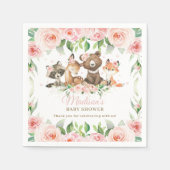 Cute Woodland Animals Pink Floral Girl Baby shower Servet (Voorkant)
