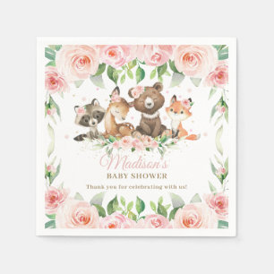 Cute Woodland Animals Pink Floral Girl Baby shower Servet