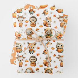 Cute Woodland Animals, Pumpkins, Daisy Autumn Fall Inpakpapier Vel