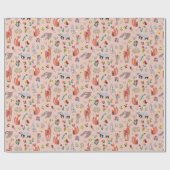 Cute Woodland Animals Roze Baby shower Cadeaupapier (Vlak)