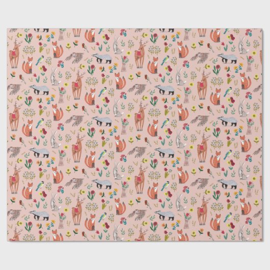 Cute Woodland Animals Roze Baby shower Cadeaupapier (Vlak)