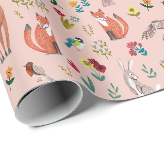Cute Woodland Animals Roze Baby shower Cadeaupapier (Rol Hoek)