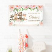 Cute Woodland Animals Roze Floral Backdrop Banner (Insitu)