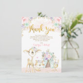 Cute Woodland Animals Roze Mint Gold Floral Bedankkaart (Staand voorkant)