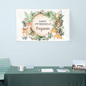 Cute Woodland Animals Rustic Greenery 1st Birthday Spandoek (Beurs)