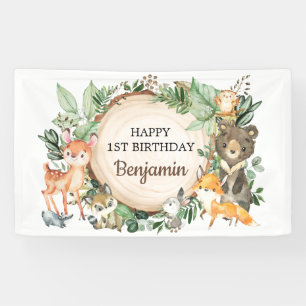 Cute Woodland Animals Rustic Greenery 1st Birthday Spandoek