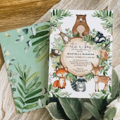 Cute Woodland Animals Rustic Greenery Baby shower Kaart