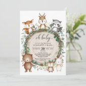Cute Woodland Animals Rustic Greenery Baby shower Kaart (Staand voorkant)