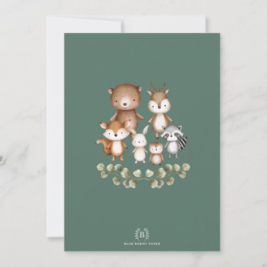 Cute Woodland Animals Rustic Greenery Baby shower Kaart (Achterkant)