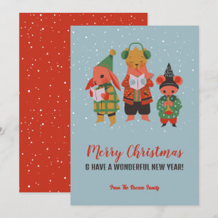 Cute Woodland Animals Sing Carol Merry Kerstry Feestdagenkaart