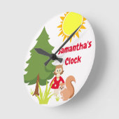 Cute Woodland Animals Squirrel & Owl Baby Nursery Ronde Klok (Hoek)