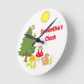 Cute Woodland Animals Squirrel & Owl Baby Nursery Ronde Klok (Hoek)