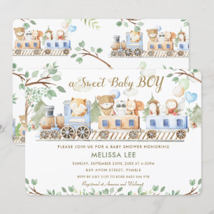 Cute Woodland Animals Train Greenery Baby shower  Kaart