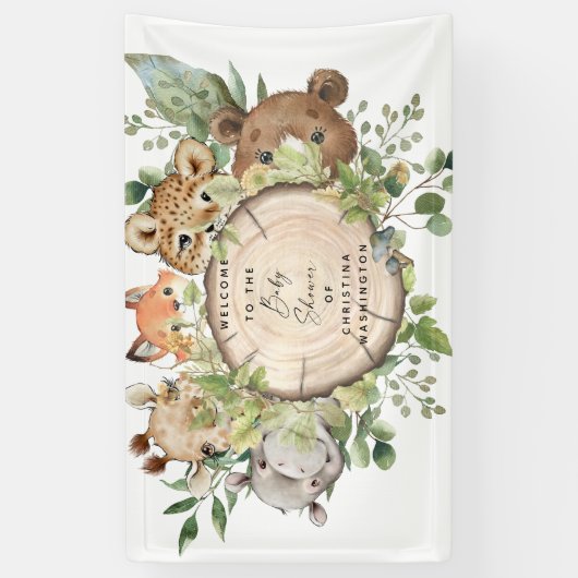 Cute Woodland Animals White Baby shower Spandoek (Verticaal)