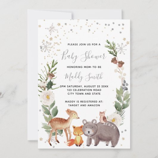 Cute Woodland Animals Winter Baby shower Kaart (Voorkant)