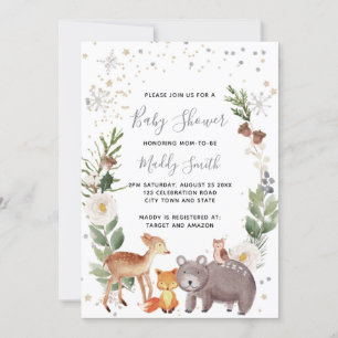 Cute Woodland Animals Winter Baby shower Kaart