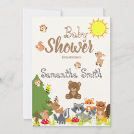 Cute Woodland Animals Yellow Sun Bees Baby shower Kaart