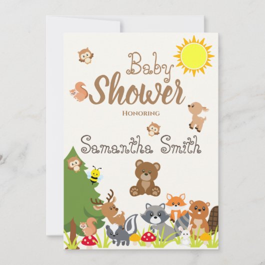 Cute Woodland Animals Yellow Sun Bees Baby shower Kaart (Voorkant)