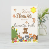 Cute Woodland Animals Yellow Sun Bees Baby shower Kaart (Staand voorkant)