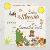 Cute Woodland Animals Yellow Sun Bees Baby shower Kaart (Voorkant / Achterkant)