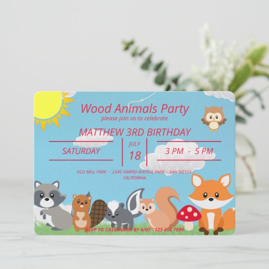 Cute Woodland Animals Yellow Sun Kaart (Staand voorkant)