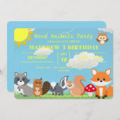 Cute Woodland Animals Yellow Sun White Clouds Kaart (Voorkant / Achterkant)