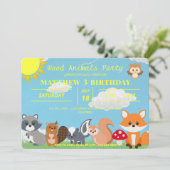 Cute Woodland Animals Yellow Sun White Clouds Kaart (Staand voorkant)