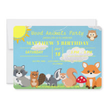 Cute Woodland Animals Yellow Sun White Clouds
