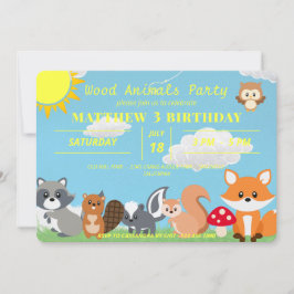 Cute Woodland Animals Yellow Sun White Clouds Kaart