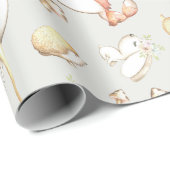 Cute Woodland Baby Animals Deer Bunny Fox Hedegel Cadeaupapier (Rol Hoek)