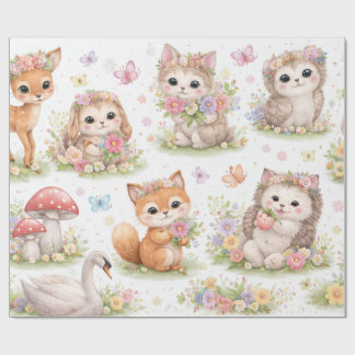 Cute Woodland Baby Animals Floral Wrapping Paper Cadeaupapier