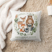 Cute Woodland Baby Animals Greenery Boy Nursery Kussen (Deken)