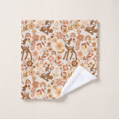 Cute Woodland Baby Deer Floral Pattern Bad Handdoek (Wasdoekje)