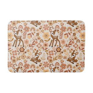 Cute Woodland Baby Deer Floral Pattern Badmat