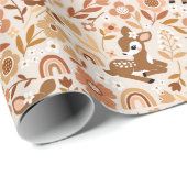 Cute Woodland Baby Deer Floral Pattern Cadeaupapier (Rol Hoek)