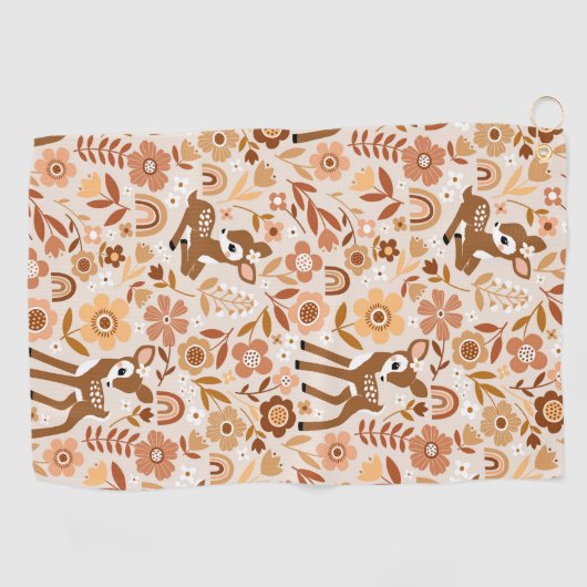 Cute Woodland Baby Deer Floral Pattern Golfhanddoek (Horizontaal)