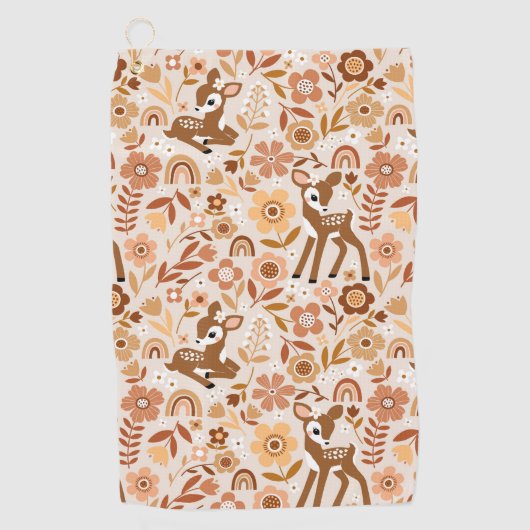 Cute Woodland Baby Deer Floral Pattern Golfhanddoek (Voorkant)