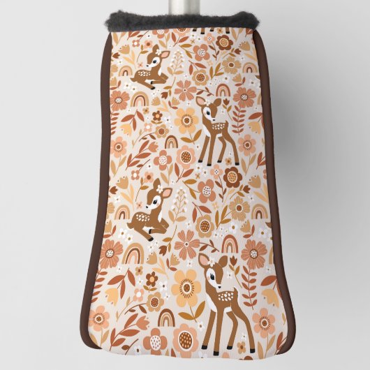 Cute Woodland Baby Deer Floral Pattern Golfheadcover (Draai 90)
