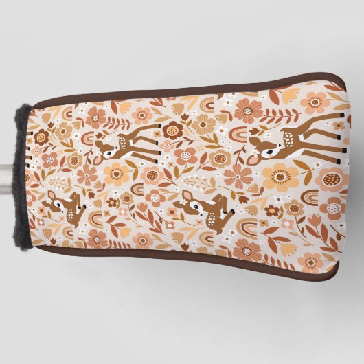 Cute Woodland Baby Deer Floral Pattern Golfheadcover (Voorkant)