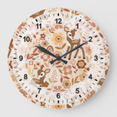 Cute Woodland Baby Deer Floral Pattern Grote Klok (Voorkant)