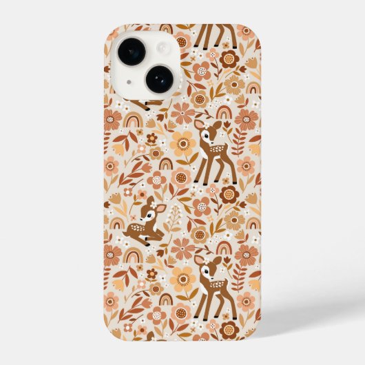 Cute Woodland Baby Deer Floral Pattern iPhone Hoesje (Achterkant)